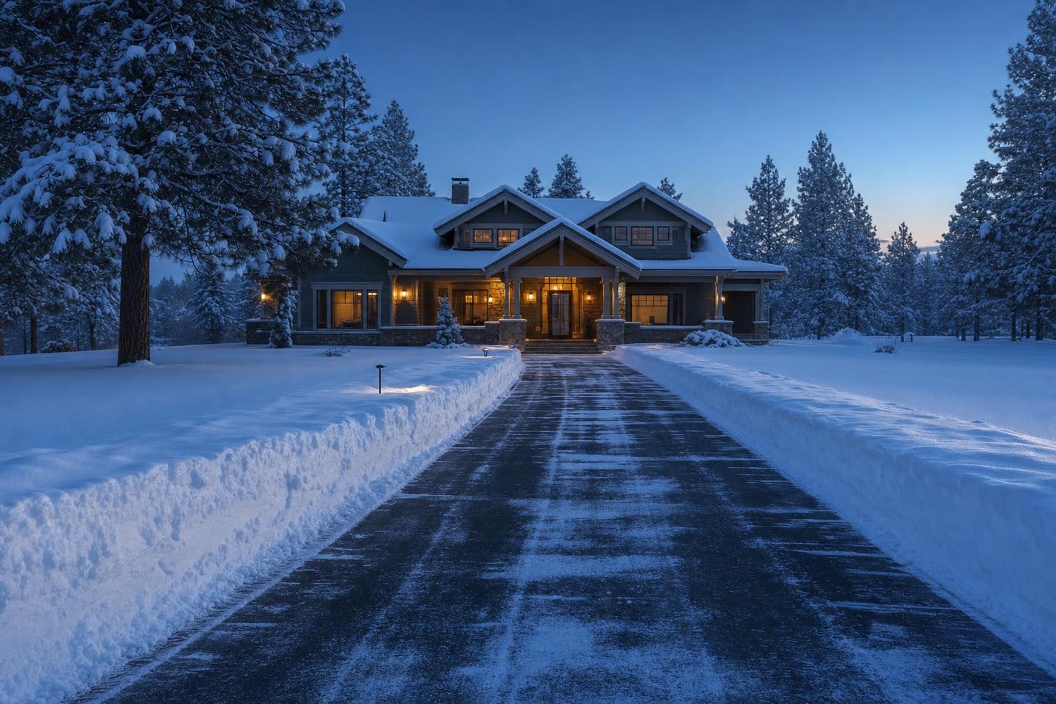 Freshly plowed residential driveway in Spokane after an overnight snowfall